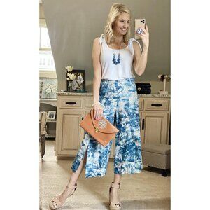 Anthropologie Eva Franco Blue Lagoon Linen Cropped Pants